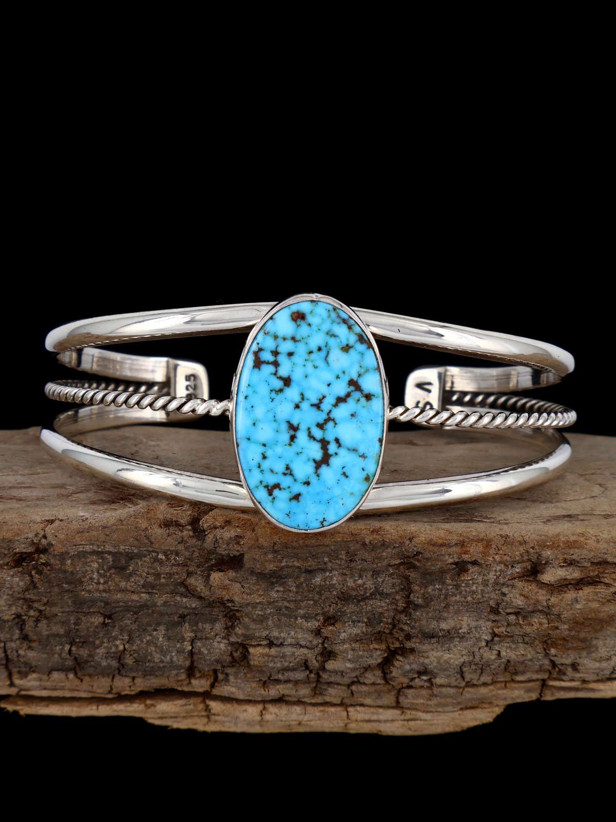 Navajo Kingman Turquoise Sterling Silver Cuff Bracelet - PuebloDirect.com
