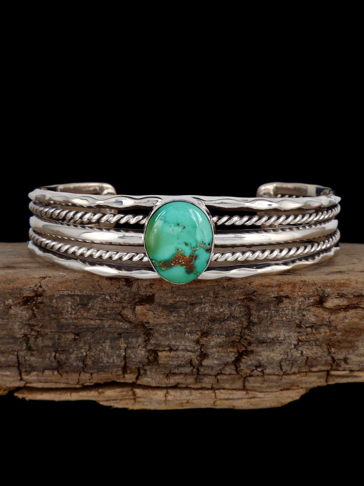 Pulsera de puño de plata de ley turquesa n.º 8 de nativos americanos