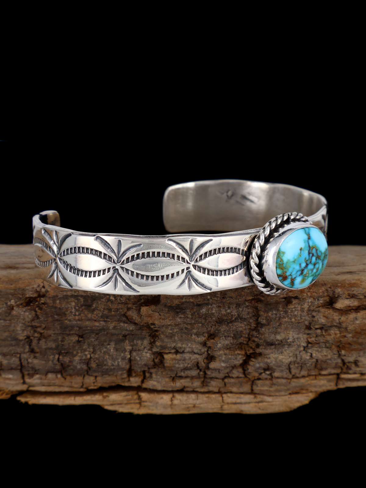 Native American Turquoise Stamped Sterling Silver Bracelet