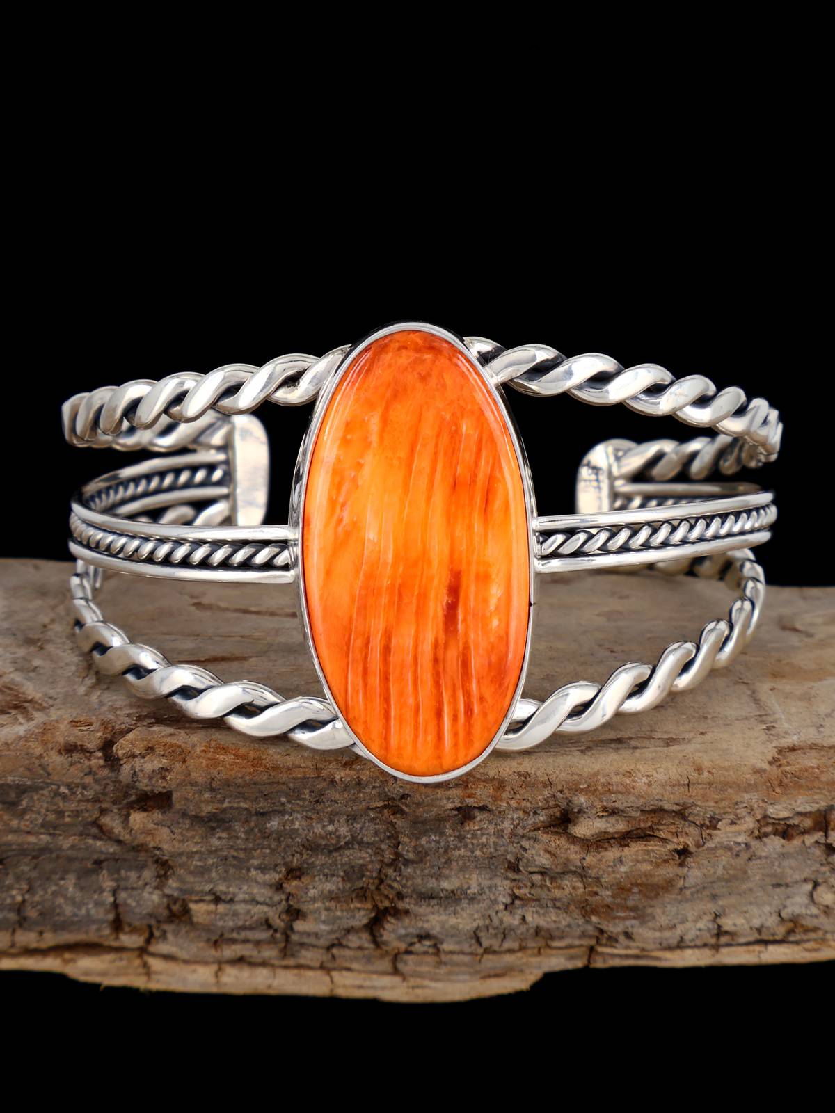 Native American Jewelry Sterling Silver Spiny Oyster Cuff Bracelet - PuebloDirect.com