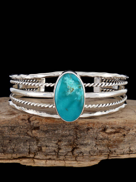 Native American Jewelry Sterling Silver Turquoise Cuff Bracelet - PuebloDirect.com