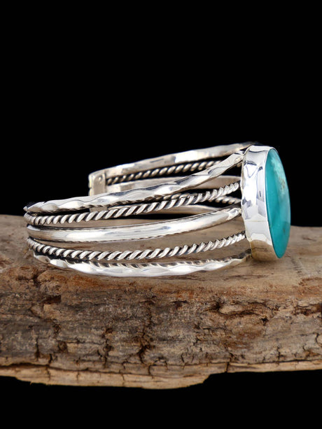 Native American Jewelry Sterling Silver Turquoise Cuff Bracelet - PuebloDirect.com