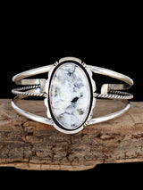 Native American Jewelry Sterling Silver White Buffalo Cuff Bracelet - PuebloDirect.com