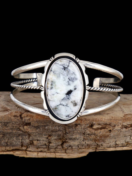 Native American Jewelry Sterling Silver White Buffalo Cuff Bracelet - PuebloDirect.com