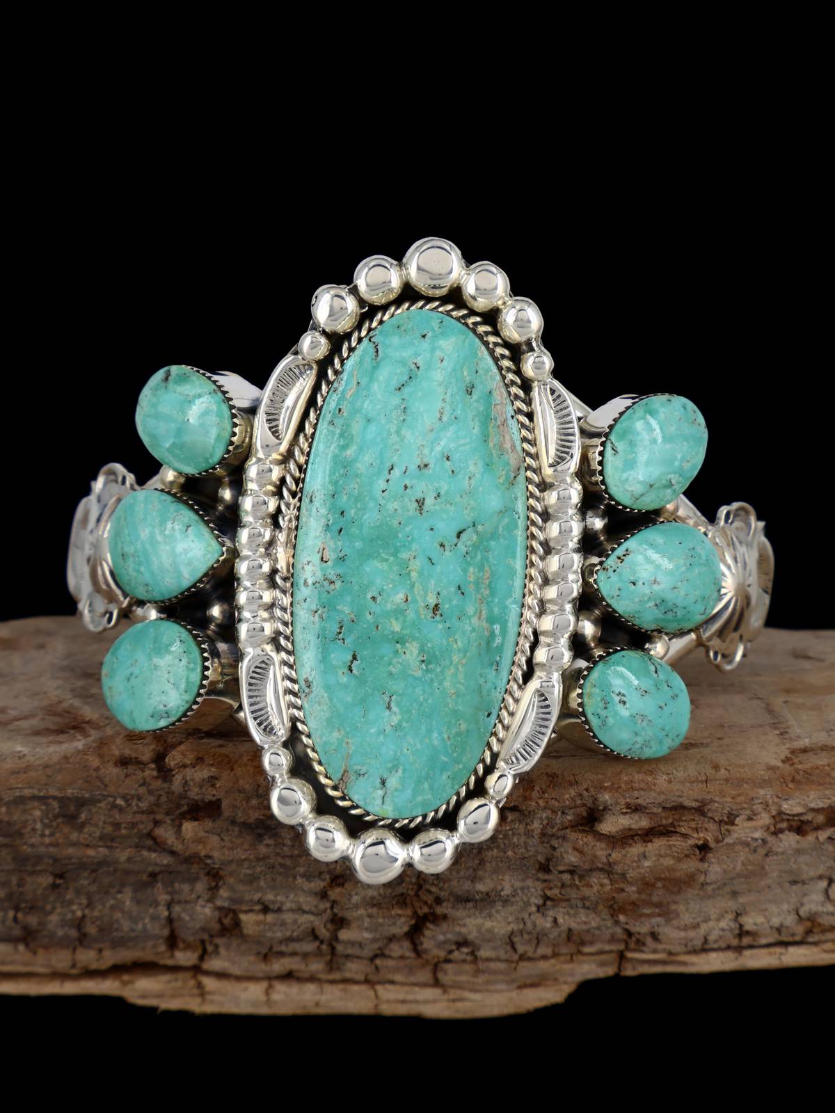 Native American Jewelry Sterling Silver Turquoise Cuff Bracelet - PuebloDirect.com