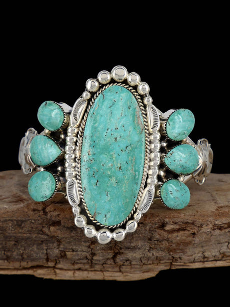 Native American Jewelry Sterling Silver Turquoise Cuff Bracelet - PuebloDirect.com