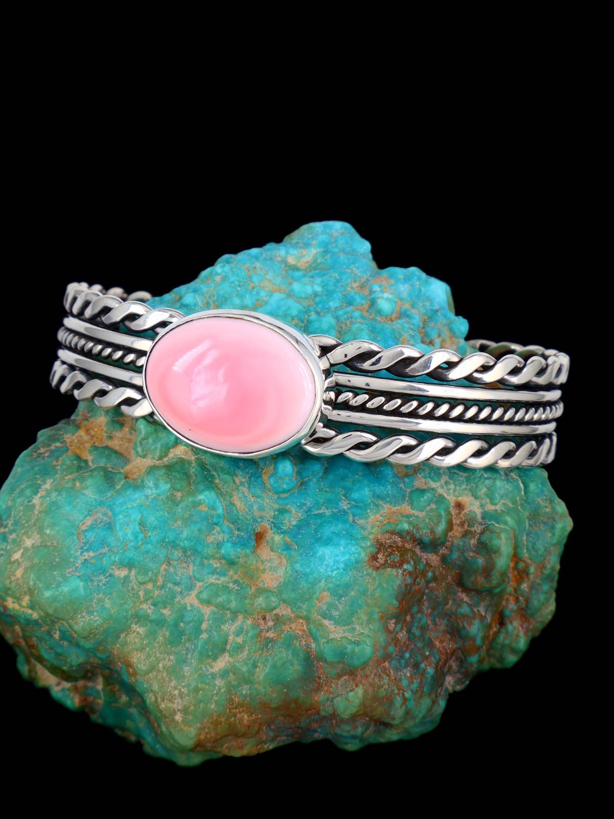 Native American Pink Conch Sterling Silver Cuff Bracelet - PuebloDirect.com