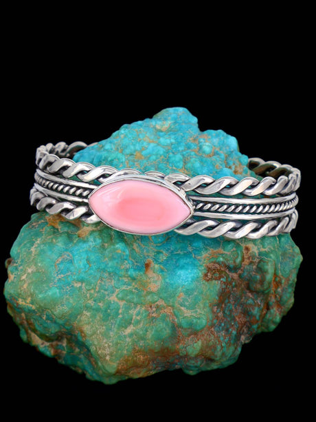 Native American Pink Conch Sterling Silver Cuff Bracelet - PuebloDirect.com