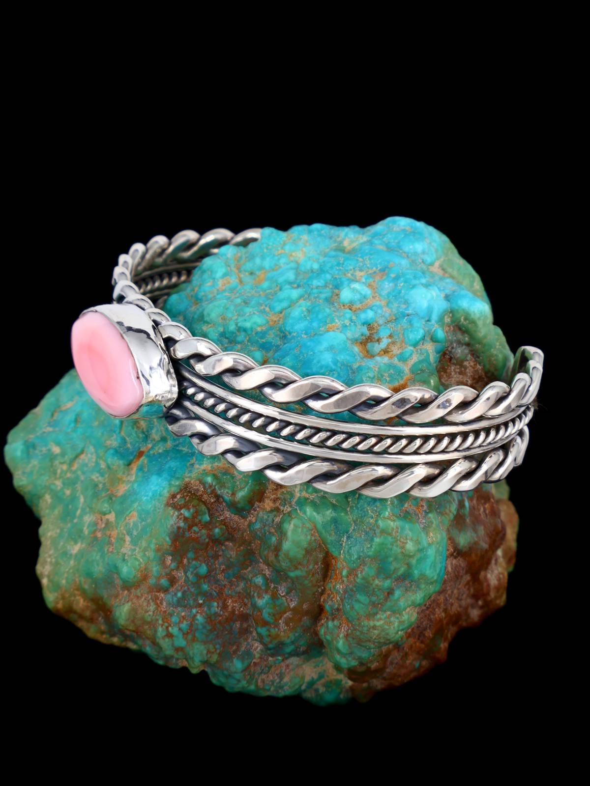 Native American Pink Conch Sterling Silver Cuff Bracelet - PuebloDirect.com