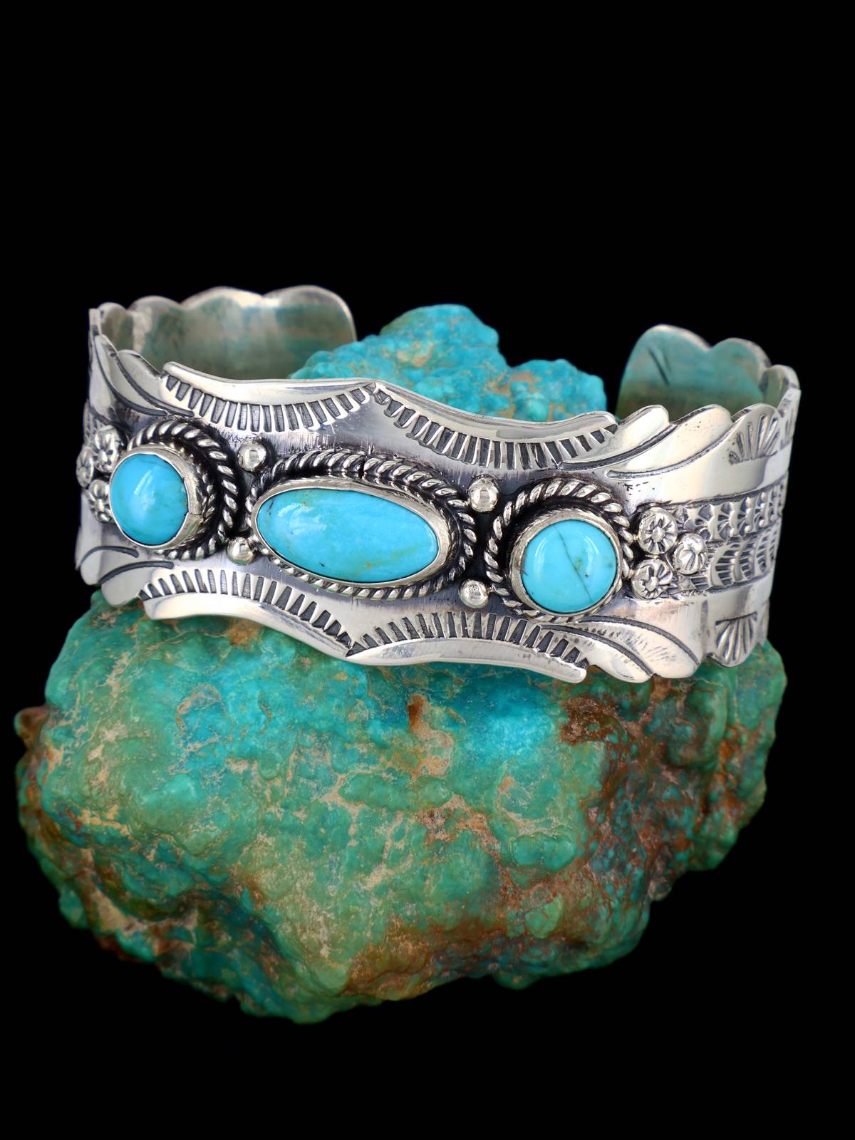 Native American Sterling Silver Turquoise Cuff Bracelet - PuebloDirect.com