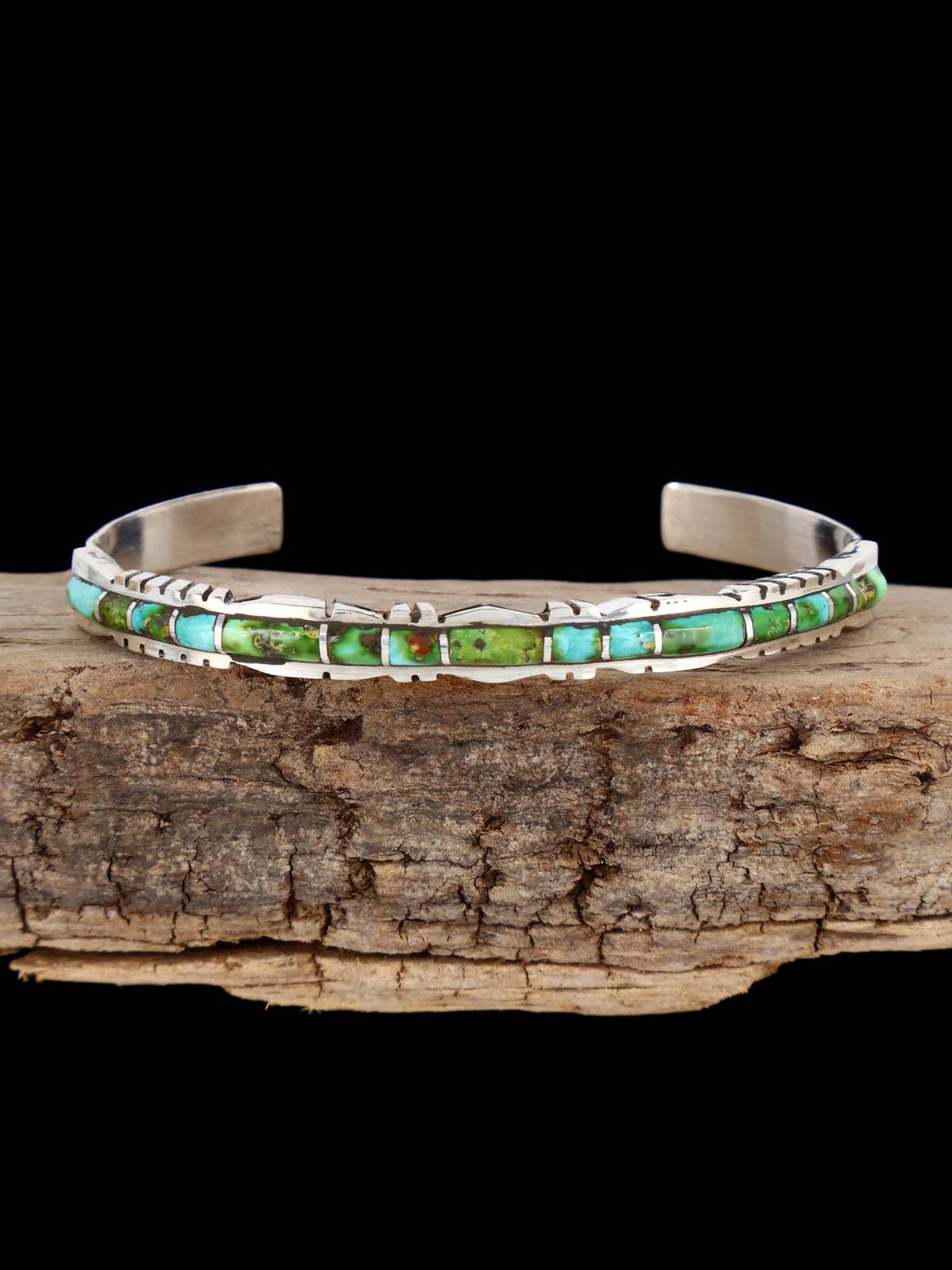 Single Row Zuni Sonoran Gold Turquoise Inlay Bracelet - PuebloDirect.com
