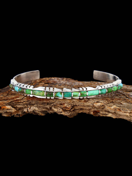 Single Row Zuni Sonoran Gold Turquoise Inlay Bracelet - PuebloDirect.com
