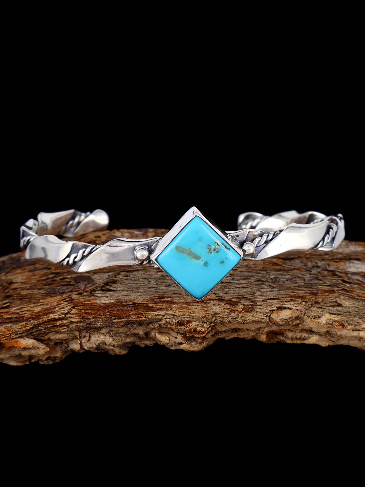 Sterling Silver Turquoise Twisted Rope Horse Whisperer Bracelet - PuebloDirect.com