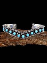 Navajo Kingman Turquoise Row Sterling Silver Cuff Bracelet - PuebloDirect.com