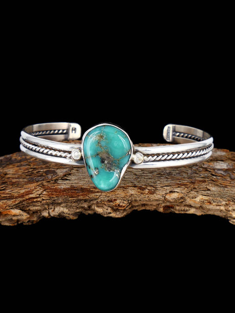 Native American Jewelry Sterling Silver Turquoise Cuff Bracelet - PuebloDirect.com