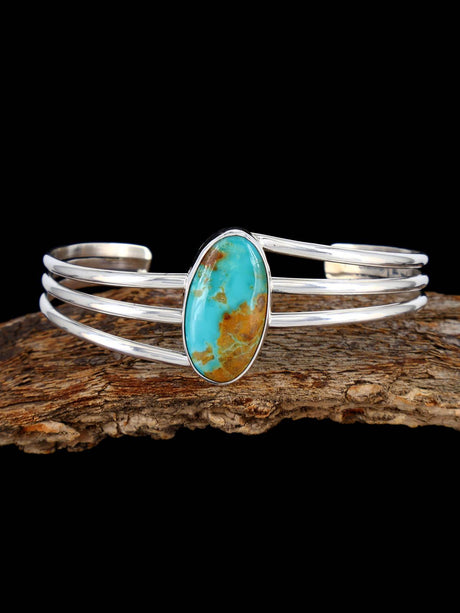 Native American Sterling Silver Turquoise Sculpted Cuff Bracelet - PuebloDirect.com