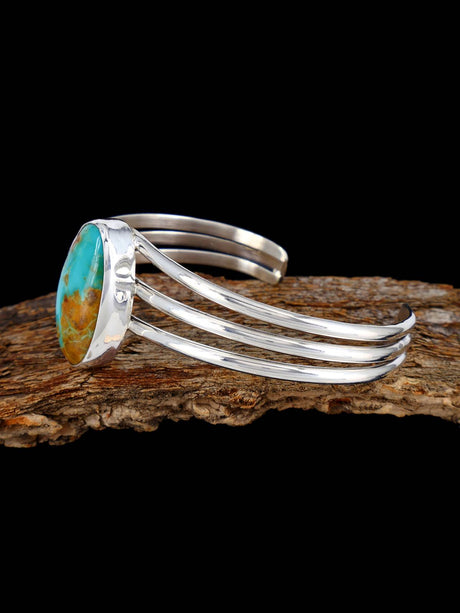 Native American Sterling Silver Turquoise Sculpted Cuff Bracelet - PuebloDirect.com
