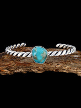 Navajo Turquoise Twisted Sterling Silver Cuff Bracelet - PuebloDirect.com