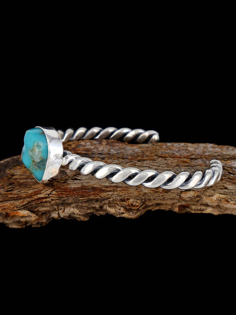 Navajo Turquoise Twisted Sterling Silver Cuff Bracelet - PuebloDirect.com