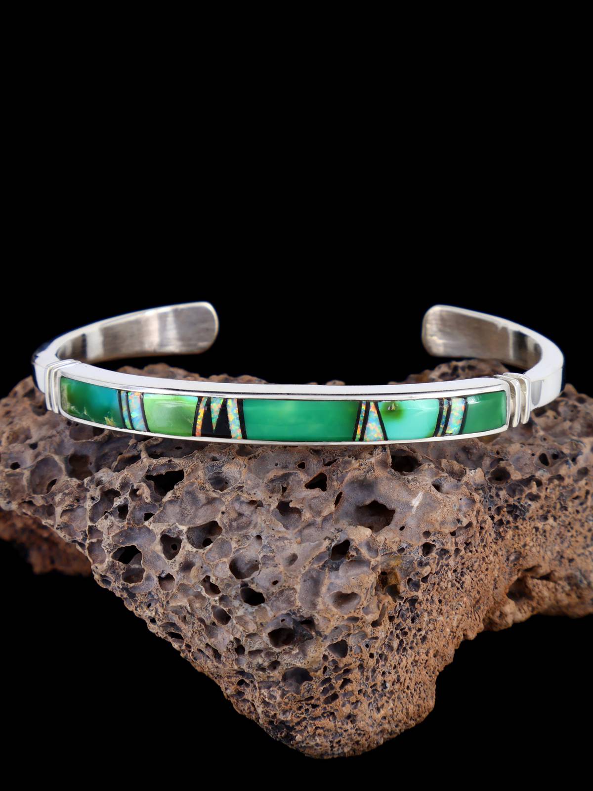 Native American Sonoran Gold Turquoise Inlay Bracelet - PuebloDirect.com