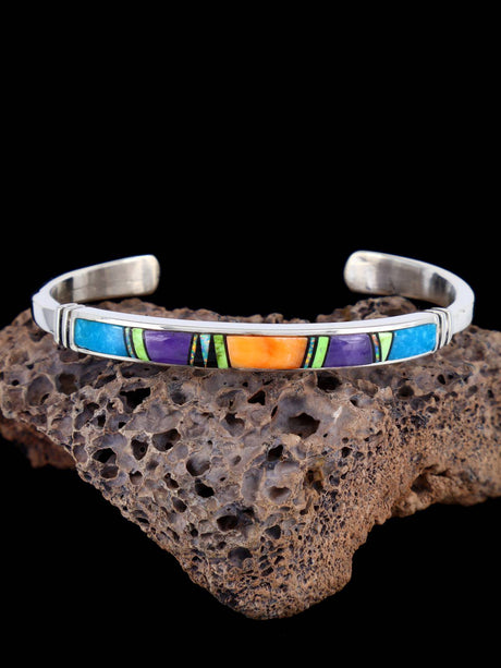 Native American Spiny Oyster and Turquoise Inlay Bracelet - PuebloDirect.com