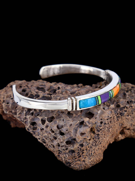 Native American Spiny Oyster and Turquoise Inlay Bracelet - PuebloDirect.com