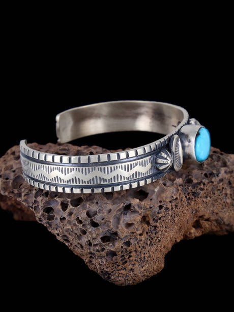 Native American Sonoran Rose Turquoise Stamped Cuff Bracelet - PuebloDirect.com