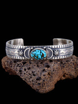 Native American Kingman Turquoise Stamped Cuff Bracelet - PuebloDirect.com