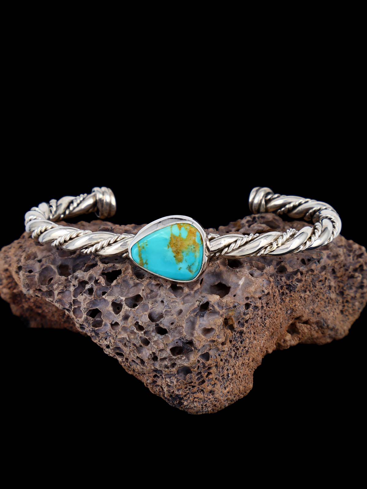 Navajo Turquoise Braided Sterling Silver Cuff Bracelet - PuebloDirect.com
