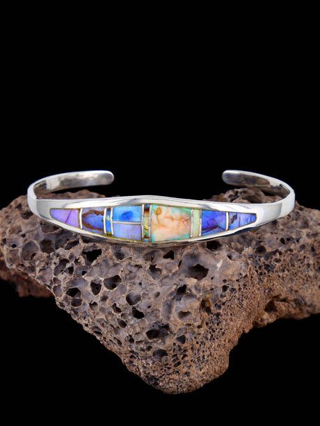 Native American Jewelry Spiderweb Opal Inlay Bracelet - PuebloDirect.com