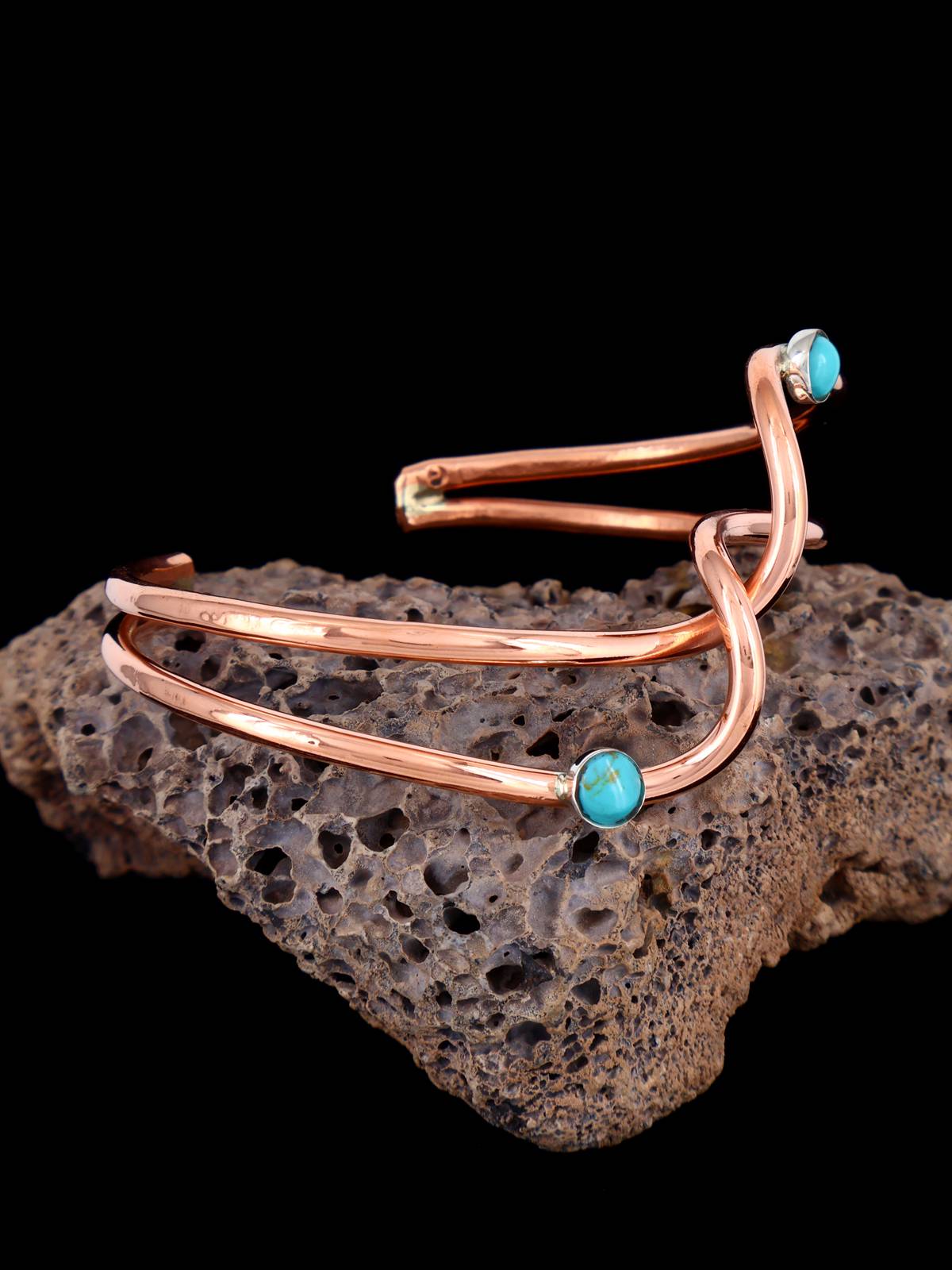 Navajo Twisted Copper and Turquoise Wave Bracelet - PuebloDirect.com