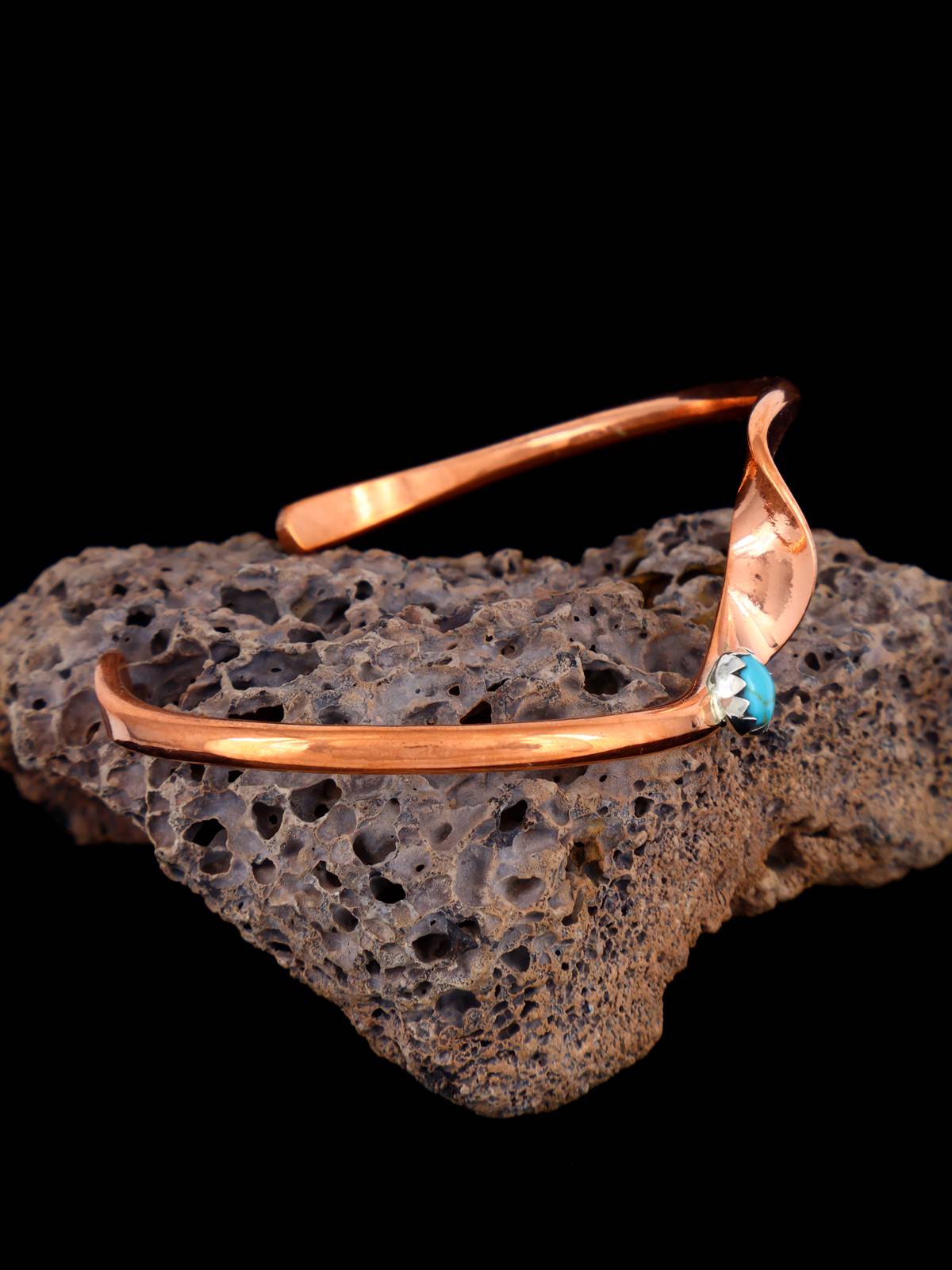 Navajo Copper and Turquoise Wave Bracelet – PuebloDirect.com