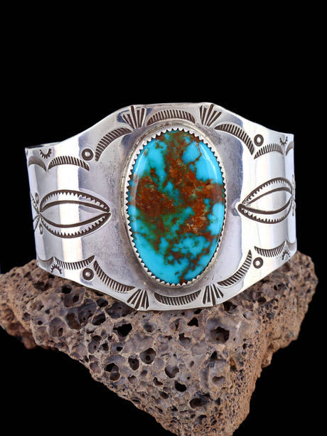 Estate Natural Pilot Mountain Turquoise Sterling Silver Cuff Bracelet - PuebloDirect.com