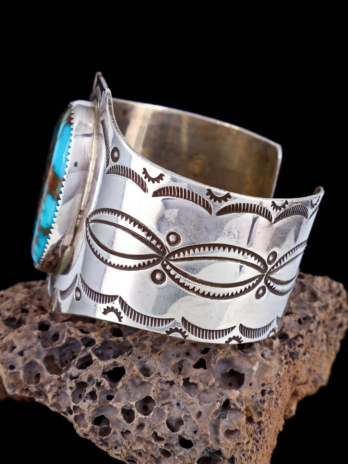 Estate Natural Pilot Mountain Turquoise Sterling Silver Cuff