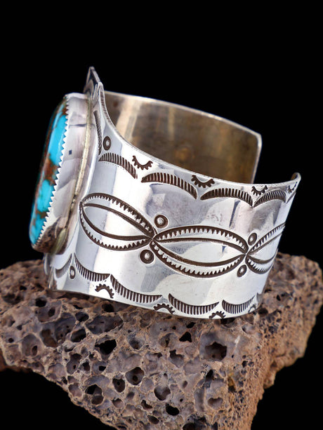 Estate Natural Pilot Mountain Turquoise Sterling Silver Cuff Bracelet - PuebloDirect.com