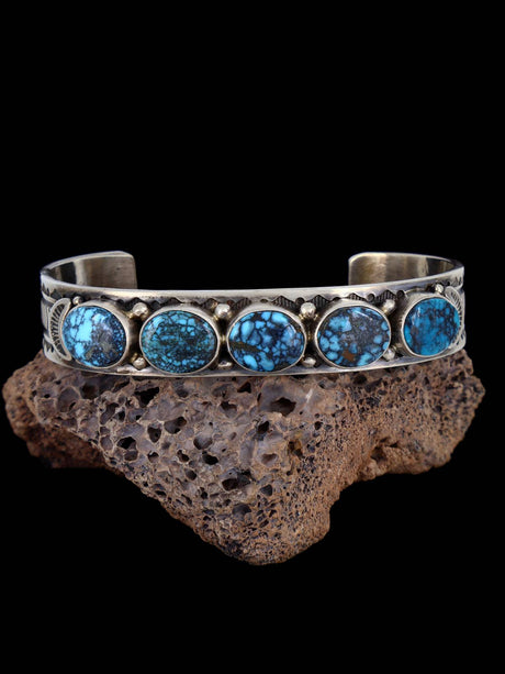 Navajo Natural Cloud Mountain Turquoise Silver Cuff Bracelet - PuebloDirect.com