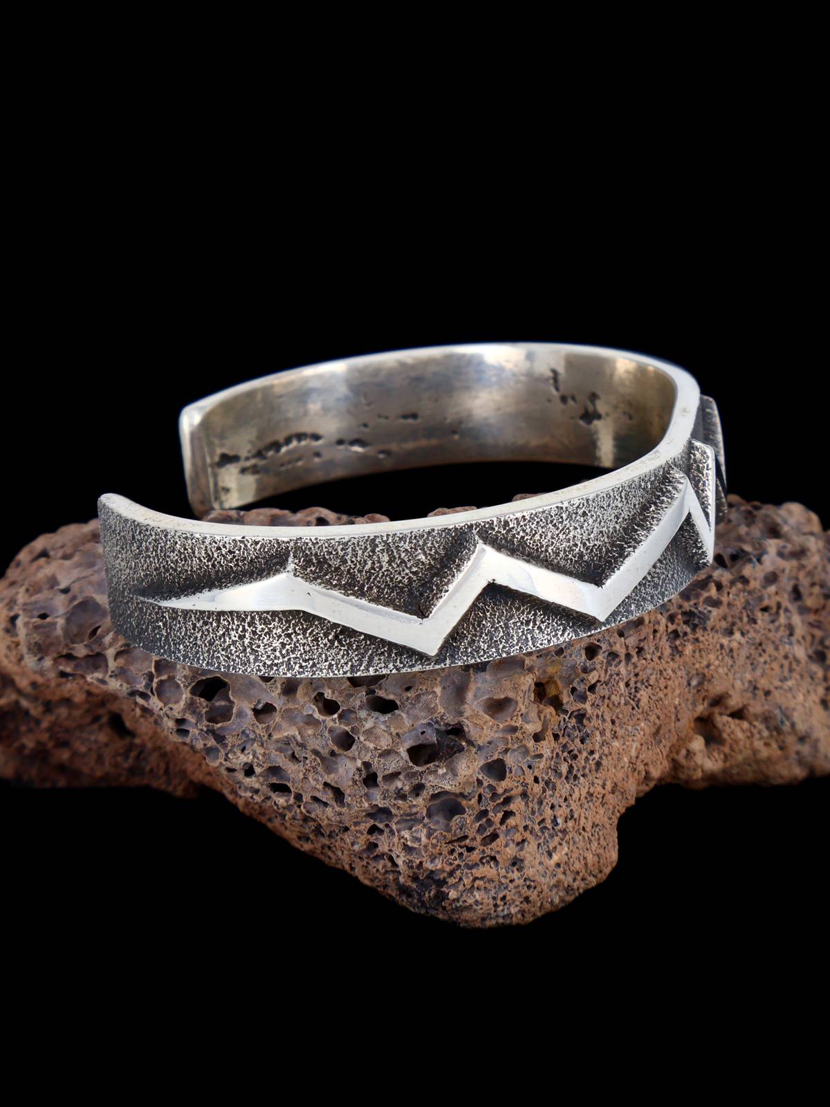 Navajo Tufa Cast Sterling Silver Cuff Bracelet - PuebloDirect.com