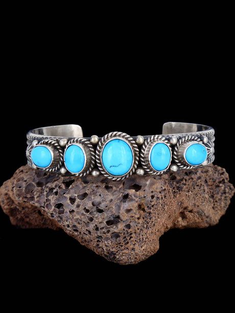 Navajo Sterling Silver Sierra Nevada Turquoise Cuff Bracelet - PuebloDirect.com