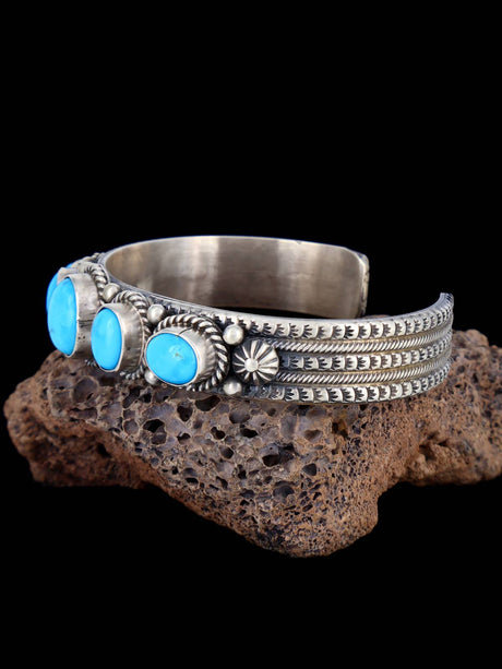 Navajo Sterling Silver Sierra Nevada Turquoise Cuff Bracelet - PuebloDirect.com