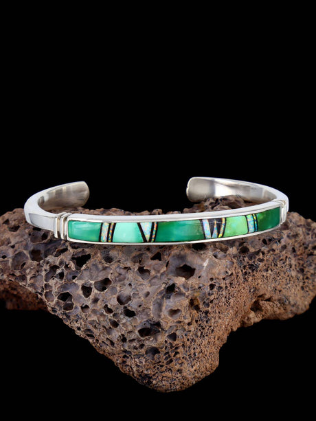 Native American Sonoran Gold Turquoise Inlay Bracelet - PuebloDirect.com