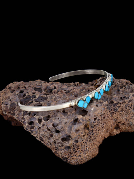 Native American Jewelry Zuni Inlay Turquoise Heart Cuff Bracelet - PuebloDirect.com
