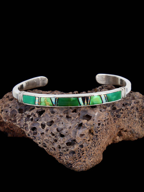 Native American Sonoran Gold Turquoise Inlay Bracelet - PuebloDirect.com