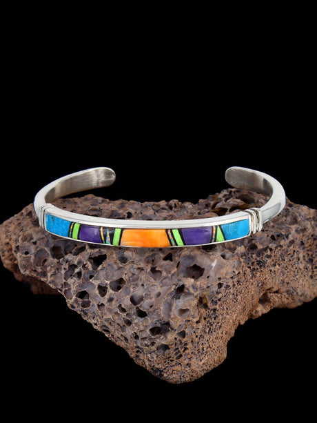 Native American Spiny Oyster and Turquoise Inlay Bracelet - PuebloDirect.com