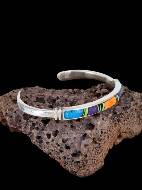 Native American Spiny Oyster and Turquoise Inlay Bracelet - PuebloDirect.com