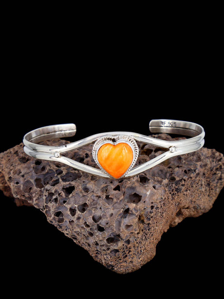 Native American Sterling Silver Spiny Oyster Heart Cuff Bracelet - PuebloDirect.com