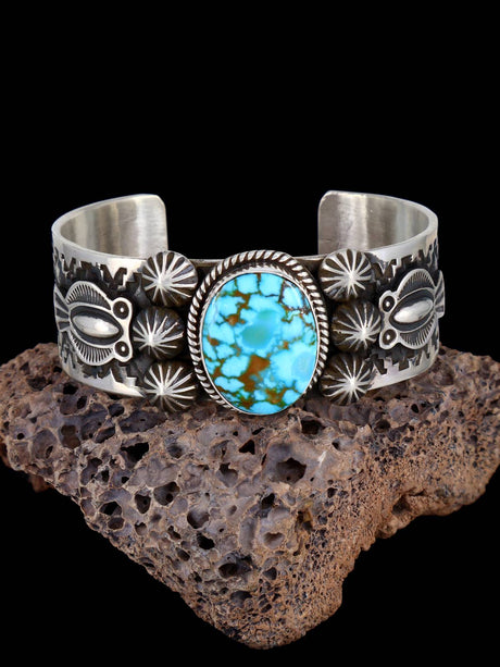 Navajo Jewelry Sterling Silver Kingman Turquoise Bracelet - PuebloDirect.com