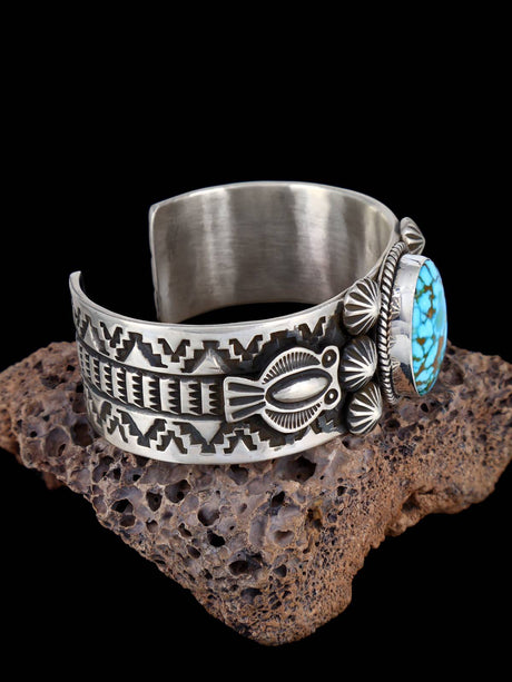 Navajo Jewelry Sterling Silver Kingman Turquoise Bracelet - PuebloDirect.com