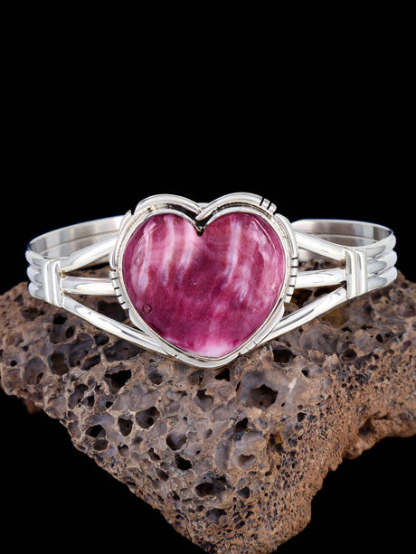 Native American Sterling Silver Spiny Oyster Heart Cuff Bracelet - PuebloDirect.com