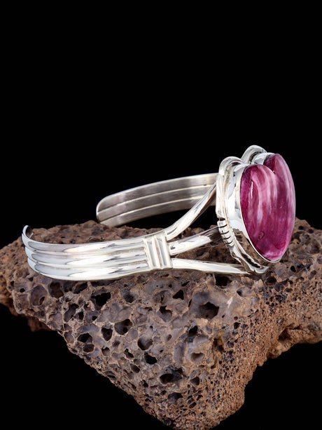 Native American Sterling Silver Spiny Oyster Heart Cuff Bracelet - PuebloDirect.com