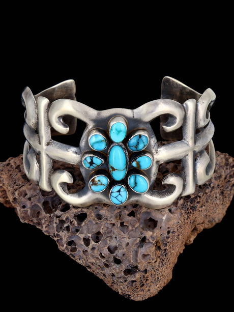 Native American Sterling Silver Sandcast Turquoise Bracelet - PuebloDirect.com